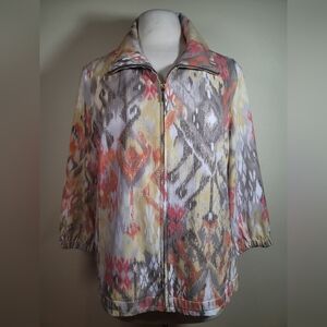 Chico's Zenergy Jacket Womens Size 2 Large Multicolor Geometric Full Zip Casual